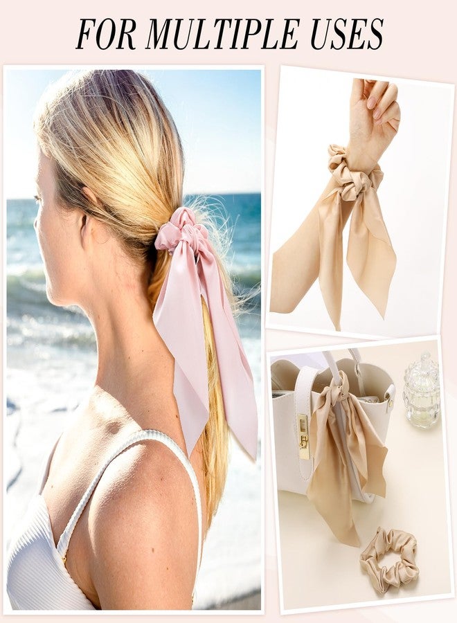 obeoby 8PCS Bow Hair Scrunchies, Hair Scarf for Women Knotted Bow Satin Ribbon Girls Valentines Day Outfit - Image 5